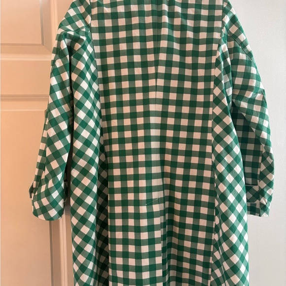 Isaac Mizrahi Green and White Gingham Twill Car Coat Trench - Picture 5 of 13
